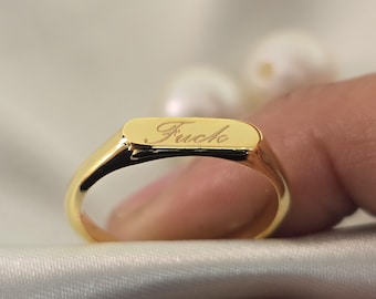10K,14K,18K Gold Fuck Ring, Fuck It Ring, Gold Engraved Enamel