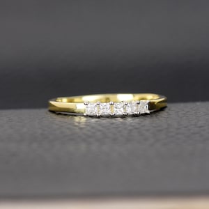 Princess Cut CZ Ring, 5 Stone Band Ring, Dainty Anniversary Ring, Minimalist Promise Ring for Her, Stacking Gold Ring for Women