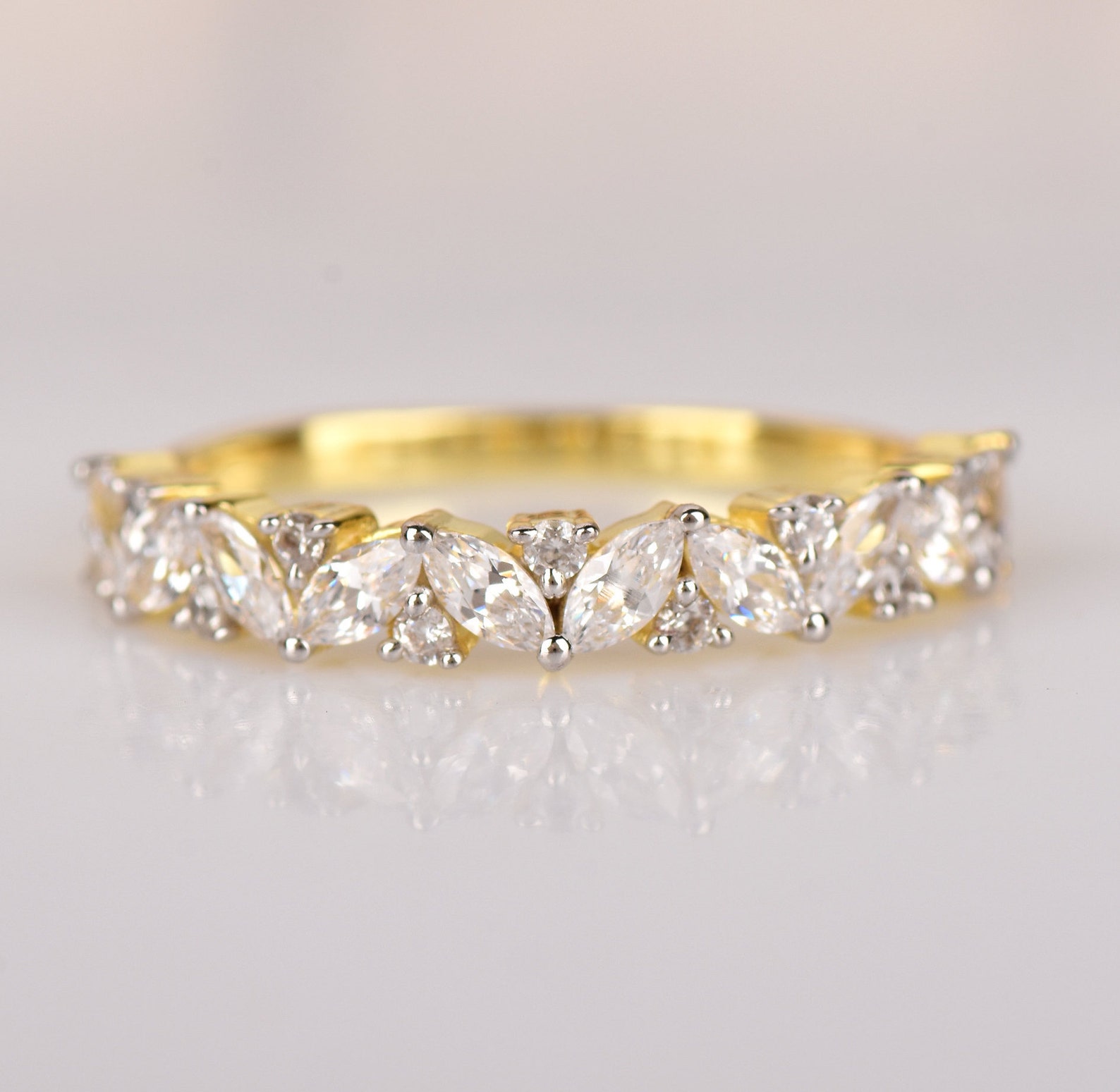 Marquise Cluster Eternity Ring. Dainty wedding band. Promise Etsy