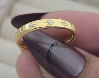 14K Gold Starburst Ring | Celestial Band | Star Band Ring | Women's Stacking Ring | Gift for her | Sterling Silver