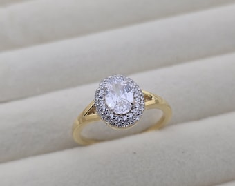 14k yellow Gold 0.80 CT Oval Moissanite Engagement Ring, 14k Gold Halo Bridal Ring, Engagement Ring, Halo Ring Anniversary Gift Promise Ring