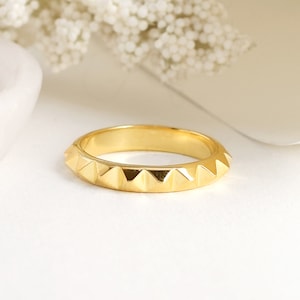 Pyramid Ring 14K Gold Spike Ring, Pyramid Eternity Ring, Stacking Ring, Silver Pyramid Band Ring, Stack Ring Christmas Rings Christmas Gifts