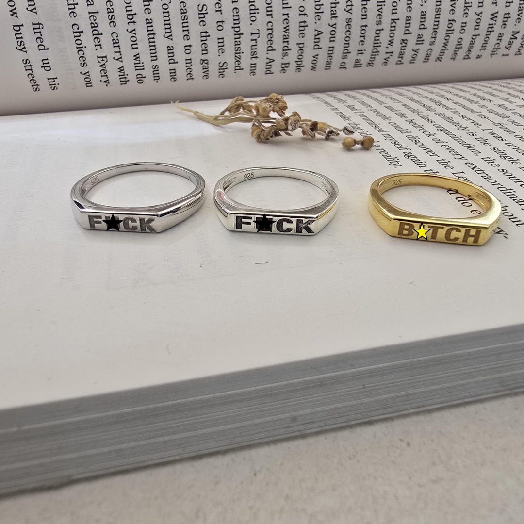 Custom Word Ring in 14K Gold, Personalized Engraved Statement Ring ...