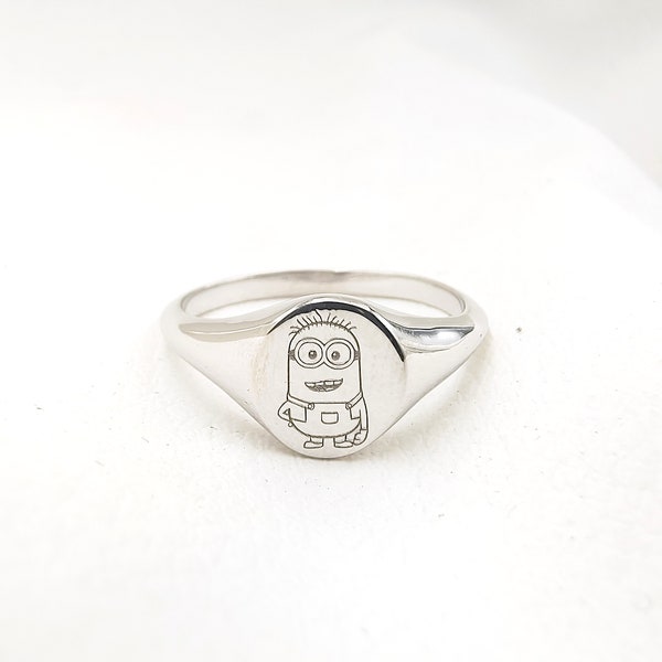 Bague Minion, bague Minions en argent sterling 925, bague inspirée de Moi, moche et méchant, bagues de Noël, bague dessin animé, cadeau pour enfants, enfants