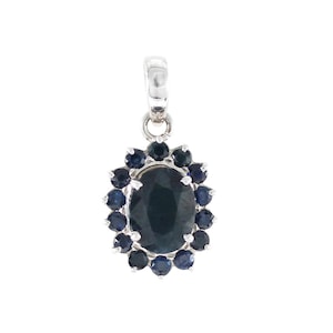 Natural Oval Blue Sapphire Solid 925 Sterling Silver Pendant September Birthstone Cluster Prong Setting Pendant Necklace Gift For Her