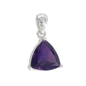 Natural Triangle Amethyst Solid Sterling 925 Silver February Birthstone Minimalist Prong Setting Pendant Necklace Gift For Her
