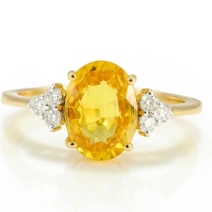 Natural Yellow Sapphire Ring, Solid 18K Gold, Real Diamond Ring, Minimalist Ring, Statement Ring, Christmas Gift