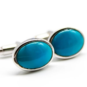 Elegant Turquoise Silver Cufflinks, Solid 925 Silver Cufflinks, December Birthstone, Semi Precious Stone Cufflink, Silver Minimal Cufflinks