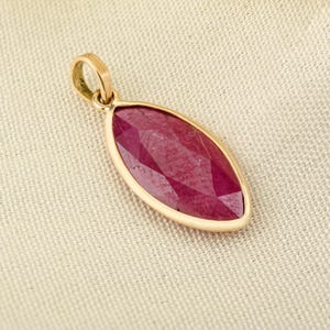 Natural Marquise Ruby Gold Pendant, Solid 14K/9K/18K Yellow Gold, July Birthstone, Ruby Charm, Bezel Setting, Ruby Necklace, Women Jewelry