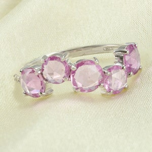 Natural Pink Sapphire Diamond Ring, Solid 18K Gold, September Birthstone, Minimalist Ring, Eternity Ring, Christmas Gift