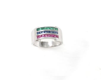 Ruby Sapphire Emerald 925 Silver Eternity Band