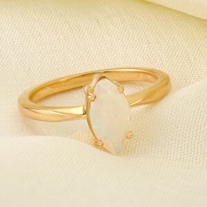 Rainbow Opal Gold Ring, Solid 14K Yellow Gold, October Birthstone, Prong Setting, Marquise Fir Opal Ring, Promise Ring, Women Ring For Her