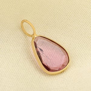 Natural Pink Tourmaline Gold Pendant, Solid 18K Yellow Gold Pendant Gift for her, Tourmaline Charms, Bezel Setting, Minimalist Necklace