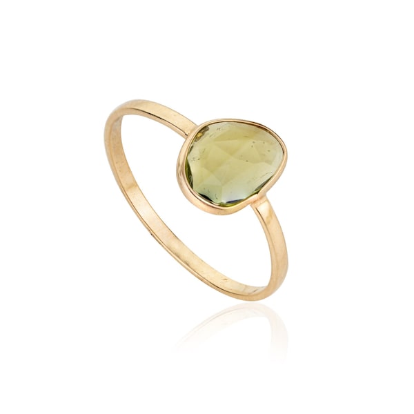 Solid 18K Yellow Gold Ring, Natural Green Tourmaline Ring, Minimalist Ring, Dainty Ring, Birthstone Ring, Mother's Day Gift