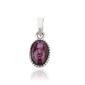 Sterling 925 Silver Natural Star Ruby Pendant Necklace For Gift To Her