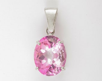 Vintage Pink Topaz Silver Pendant, Sterling 925 Silver Pendant, November Birthstone,Charm Pendant, Dainty Pendant,Statement pendant necklace