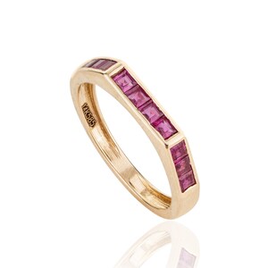 14K Gold Square Ruby Band Ring, Everyday Stackable Jewelry