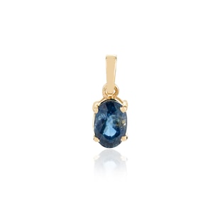 Natural Oval Blue Sapphire Solid 14K Yellow Gold September Birthstone Prong Setting Charm Pendant Necklace Gift For Her