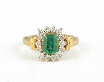 Solid 18K Yellow Gold Ring, Classic Emerald Diamond Gold Ring, May Birthstone Ring, Precious Gemstone Ring, Solitaire ring, Promise Ring