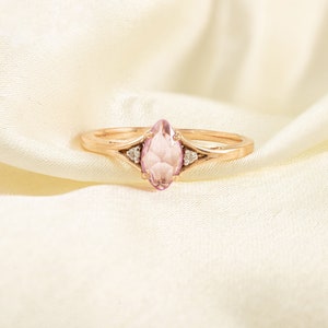 Genuine Pink sapphire 18K GoldRing with Diamonds, Natural Pink Sapphire Diamond Ring, Stackable Ring, Marquise shape rose cut Sapphire Ring