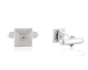 Natural Diamond Sterling Silver Cufflinks, Minimalist Mens Gift
