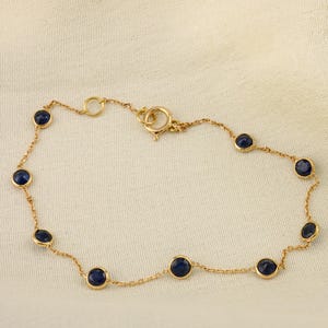Natural Blue Sapphire Gold Bracelet, Solid 18K Yellow Gold, Minimalist Bracelet, September Birthstone Bracelet, Tennis Chain Bracelet Gift