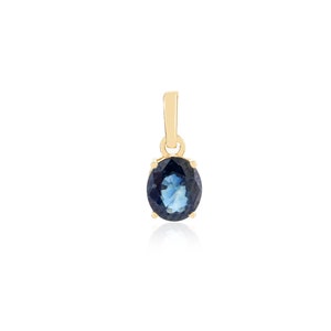 Natural Oval Blue Sapphire Solid 18K Yellow Gold Pendant September Birthstone Prong Setting Charm Pendant Necklace Gift For Her
