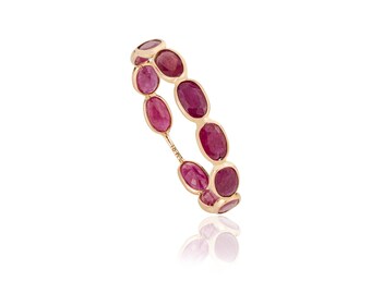 Natural Ruby Gold Band Ring Oval Cut Ruby Stackable Bezel Setting July Birthstone Band Ring Gift For Her, 9K/14K/18K Gold Band Ring