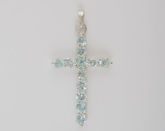 Pendentif croix topaze bleue de Londres, pendentif en argent sterling 925, pendentif pierre de naissance, pendentif minimaliste, collier tendance, collier pendentif