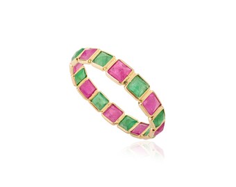 Ruby Emerald 9K Gold Eternity Band