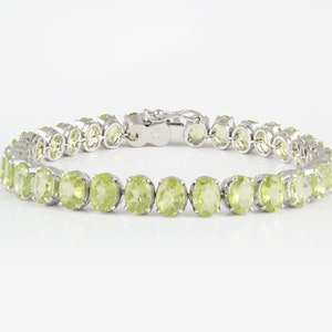Pulsera de peridoto natural, pulsera hecha a mano para mujer, pulsera de plata de ley 925, pulsera de peridoto ovalado, regalos de boda, joyería de plata hecha a mano