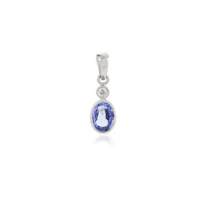 Natural Oval Blue Sapphire Diamond Gold Pendant Necklace, Solid 14K White Gold, September Birthstone, Charm Pendant Necklace, Gift For Her