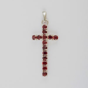 Garnet Cross Silver Pendant, 925 Sterling Silver Pendant, January Birthstone,Minimalist Pendant,Statement Pendant,Solitaire pendant necklace