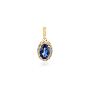 Natural Oval Blue Sapphire Diamond Gold Pendant Necklace, Solid 14K Yellow Gold, September Birthstone, Charm Pendant Necklace, Gift For Her