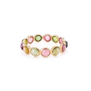 Natural Watermelon Tourmaline Ring, Solid 9K/14K/18K Gold, Eternity Ring, Rainbow Band, Stackable Ring, Minimalist Wedding Band,Gift For Her