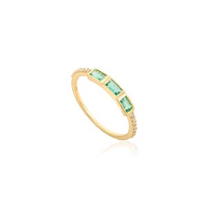 Natural Emerald Diamond Gold Ring in Solid 14K Yellow Gold, May Birthstone,Stackable Ring,Bezel Setting Half Eternity Band Ring Gift For Her
