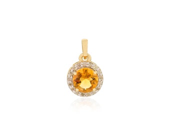 14K Gold Citrine & Diamond Pendant Necklace | November Birthstone