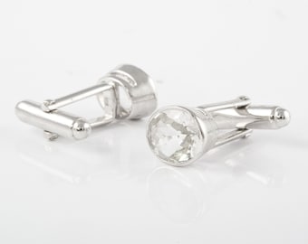 Handmade Natural Crystal 925 Sterling Silver Cufflinks, Groomsmen Gift