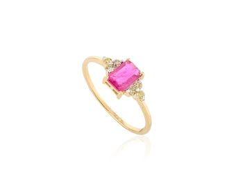 18K Gold Ruby Diamond Ring, July Birthstone Statement Ring