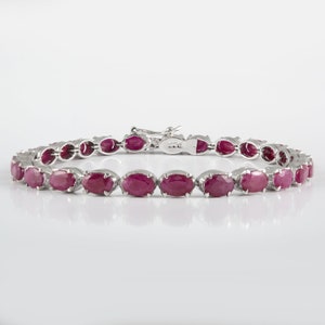 Ruby Tennis Bracelet, Solid 925 Sterling Silver, July Birthstone
