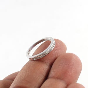 Natural Diamond Silver Ring Band, Sterling 925 Silver, April Birthstone, Minimalist Ring, Channel Setting Ring, Wedding Band, Gift For Her