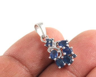 Natural Blue Sapphire Sterling Silver Pendant, September Birthstone