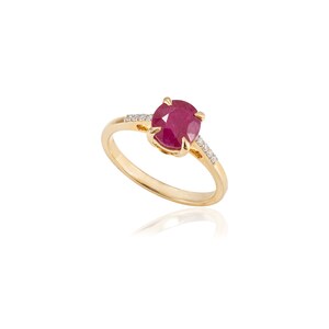 Anel de rubi natural, ouro maciço 18K, anel de diamante verdadeiro, pedra de nascimento de julho, anel de declaração, anel minimalista, anel de rubi vermelho para ela, presente de aniversário