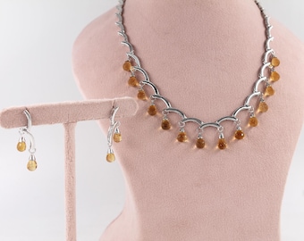 Citrin 925 Sterling Silber Halskette und Ohrring Set