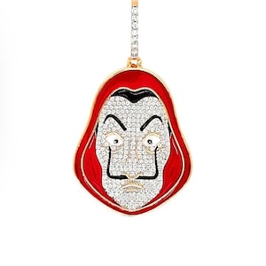 Geldroofhanger, icedout Salvador Dali-maskerhanger, sieraden geldroof, cadeau geldroof, accessoires geldroof, geldroofmasker
