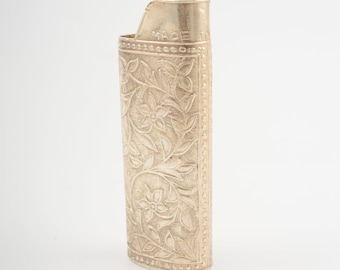 Engraved Sterling Silver Lighter Case, Antique Floral Design, Personalized