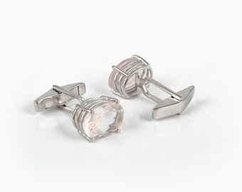 ローズクォーツジェムストーンカフスボタン（スターリングシルバー