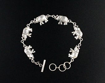 925 Sterling Silver, Elephant Bracelet,Solid 925 Silver Bracelet,Chain and Link Silver Bracelet,Dainty Silver Gift, Statement Gift For Mom