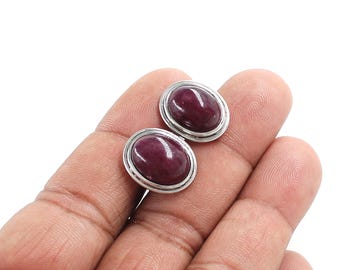 Natural Ruby Sterling Silver Cufflinks, Minimalist Mens Jewelry