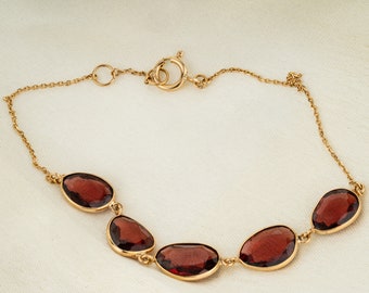 14K Yellow Gold Garnet Tennis Bracelet, January Birthstone